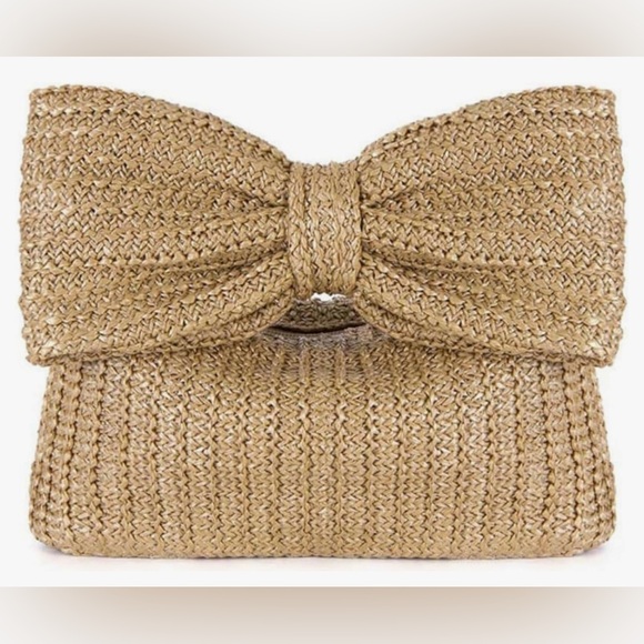 Handbags - NWT Bow Purse Summer Straw Woven Clutch Bag Handbags